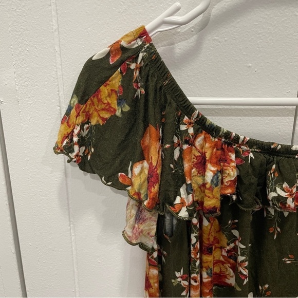 NWT altar'd state Olive Green Floral Off the Shoulder Shirt - Picture 5 of 12